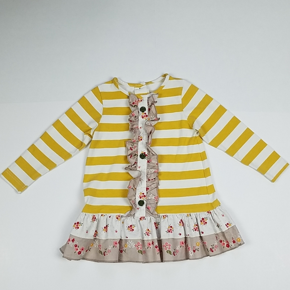Ricrac & Ruffles yellow stripe floral ruffle tunic
